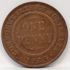 AUSTRALIA 1924 . ONE 1 PENNY . VARIETY . OIL FILLED DIE on BOTH SIDES